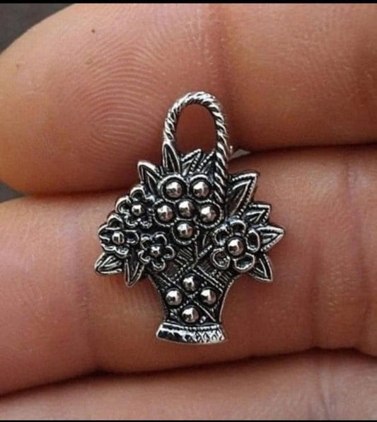 1982 Avon Antiqued Silver Tone Textured Flower Basket Pin