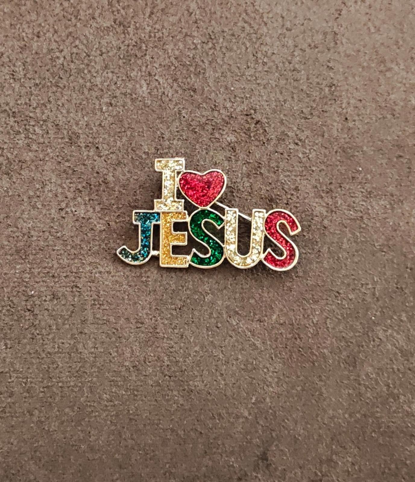 1990s I Love Jesus Rainbow Colors Glitter  Enamel Brooch Pin