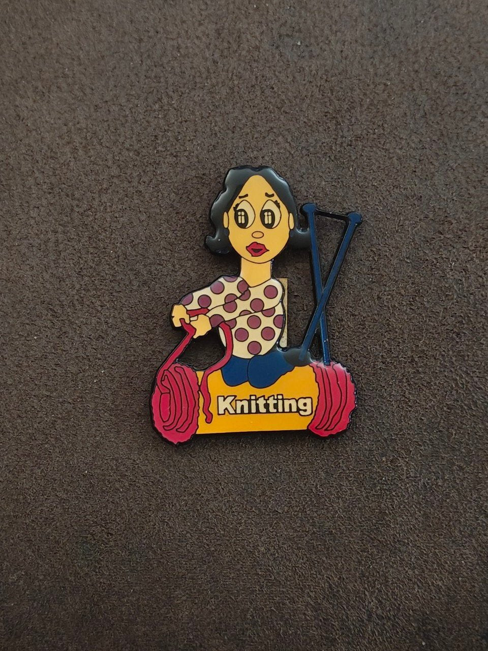 80s/90s Cartoon Woman Knitting Refrigerator Magnet