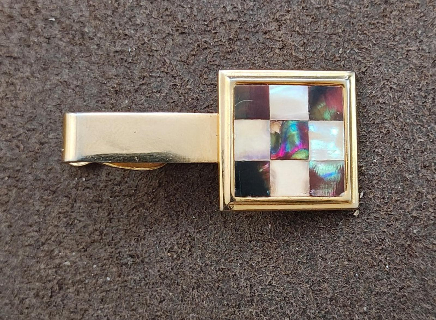 1960s Chequered Design Gold Tone Tie Bar