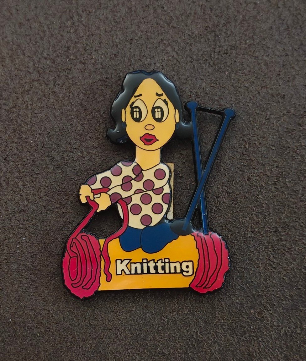 80s/90s Cartoon Woman Knitting Refrigerator Magnet