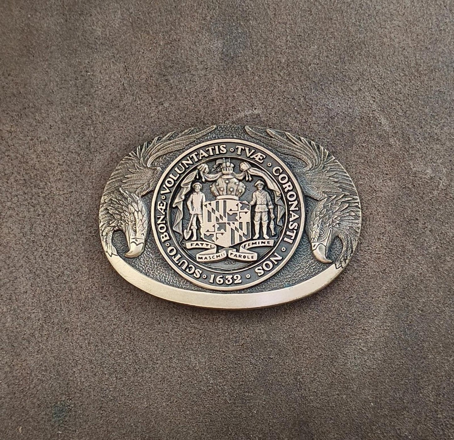 1980's ADM Solid Brass Maryland State Seal Belt Buckle First Edition No. 43