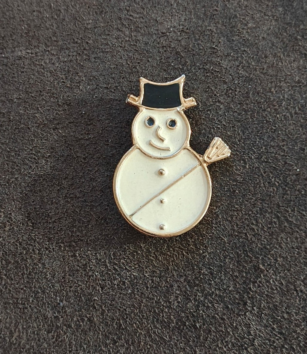 1980s Gold Tone Enamel Holiday Snowman Brooch