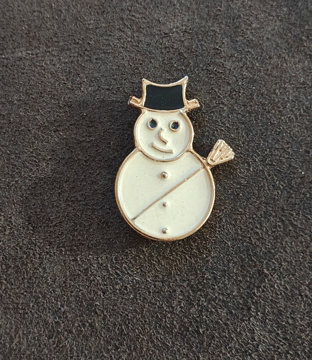 1980s Gold Tone Enamel Holiday Snowman Brooch