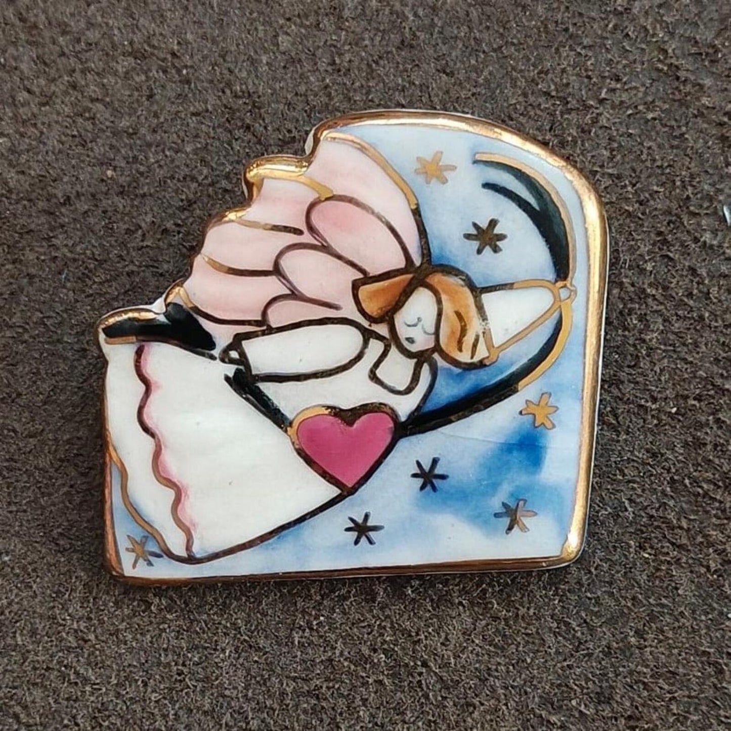 1980s Ceramic Multi-Color Enameled Flying  Angel Brooch