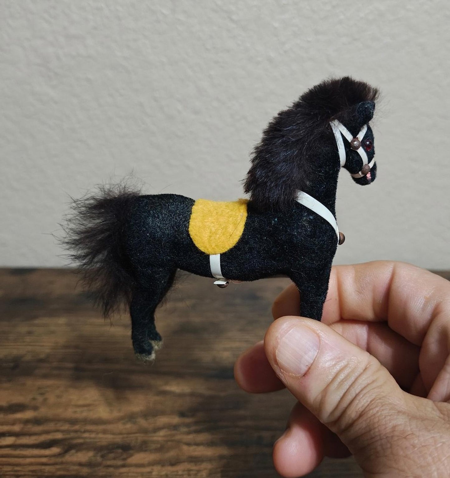 1950/60s Vintage Wagner Kunstlerschutz Flocked Handcrafted Toy Horse Figurine