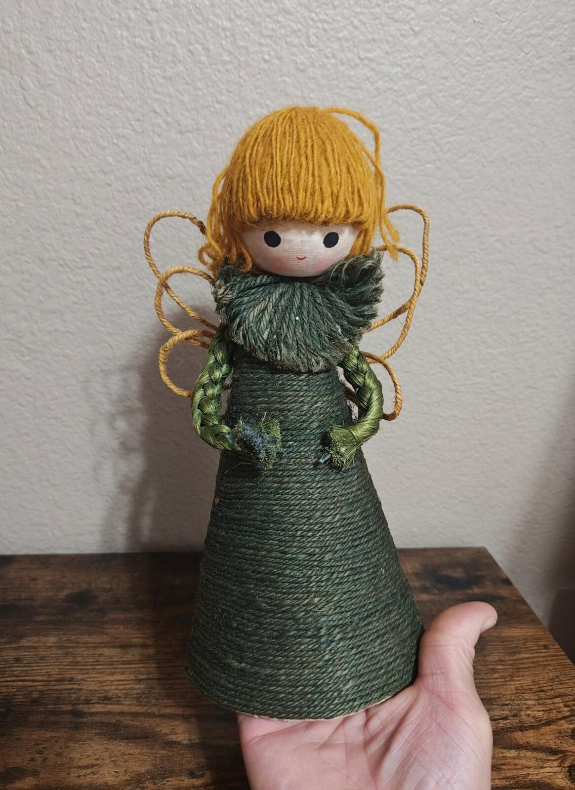 1960s/70s Handcrafted Burlap & Jute Angel Figurine/Tree Topper