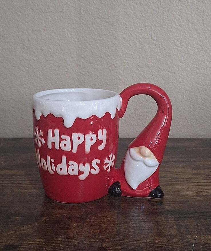 Happy Holidays Gnome 16 oz Ceramic Red Mug