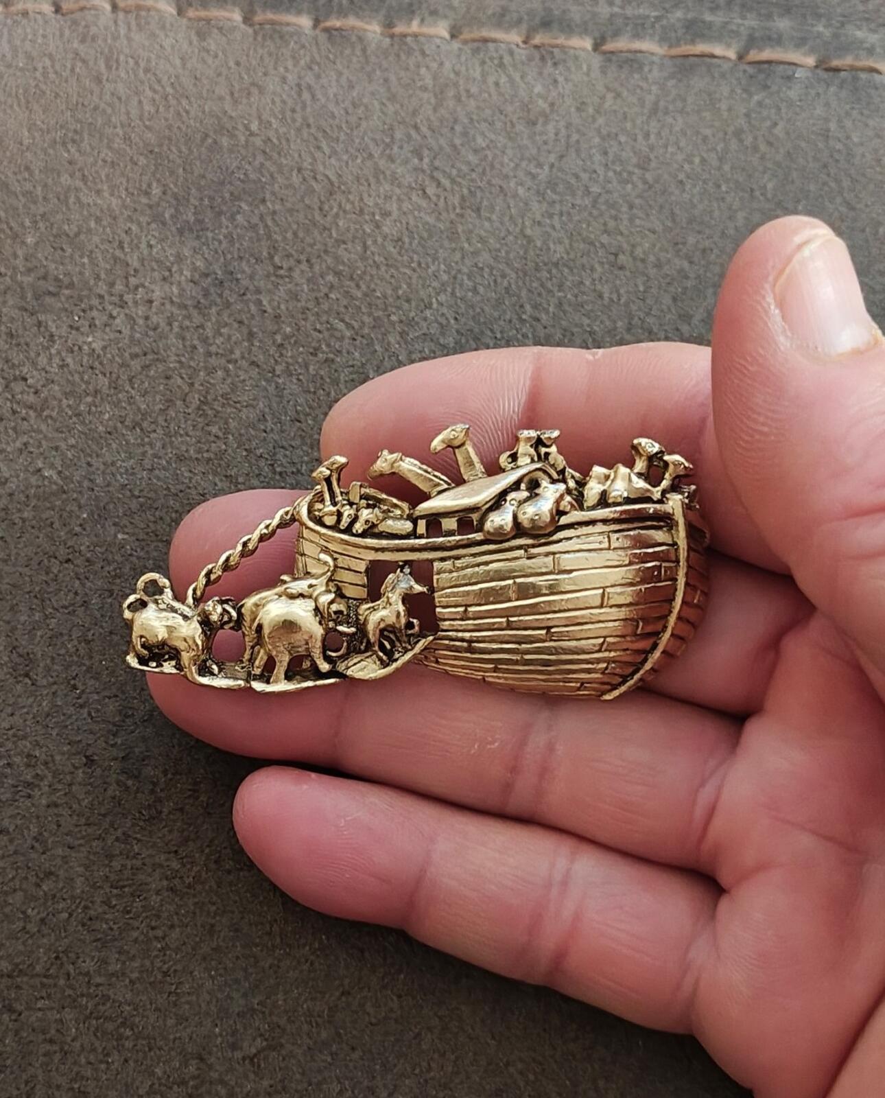 1990s Signed TOFA Gold Tone Noah's Ark Brooch