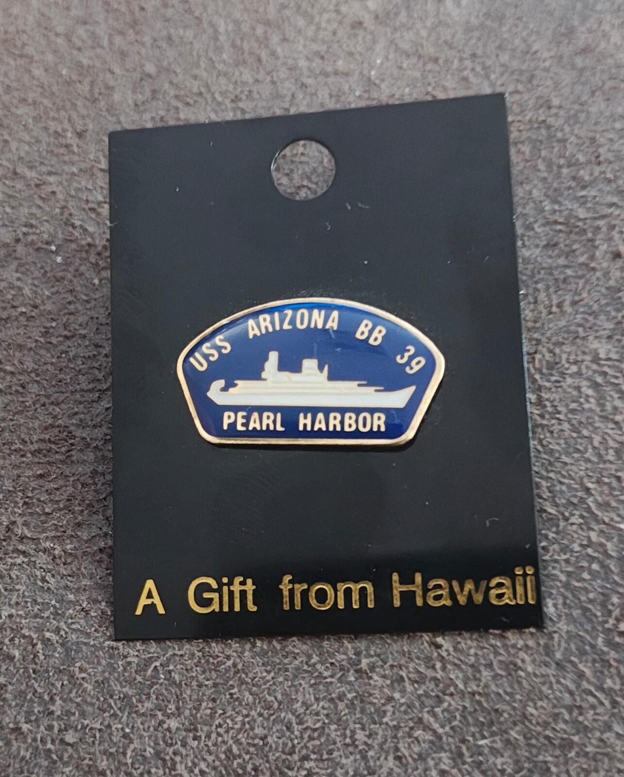 1990s  USS Arizona BB-39 Pearl Harbor Souvenir Gold Tone Blue Enamel  Pin
