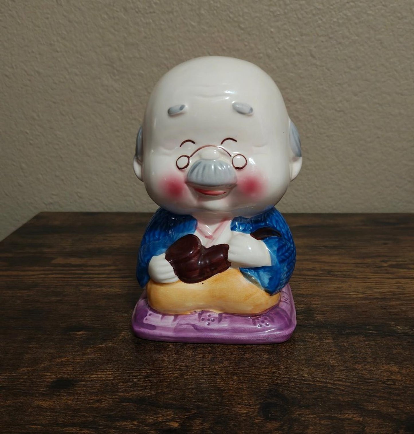 1970s Japanese Grandpa Ceramic Coin Bank Figure
