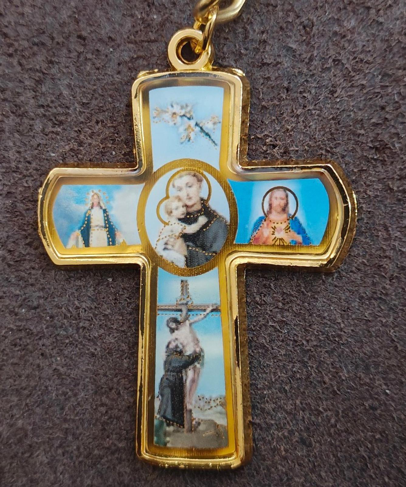 St. Anthony Catholic 4 Way Gold Tone Cross Keychain