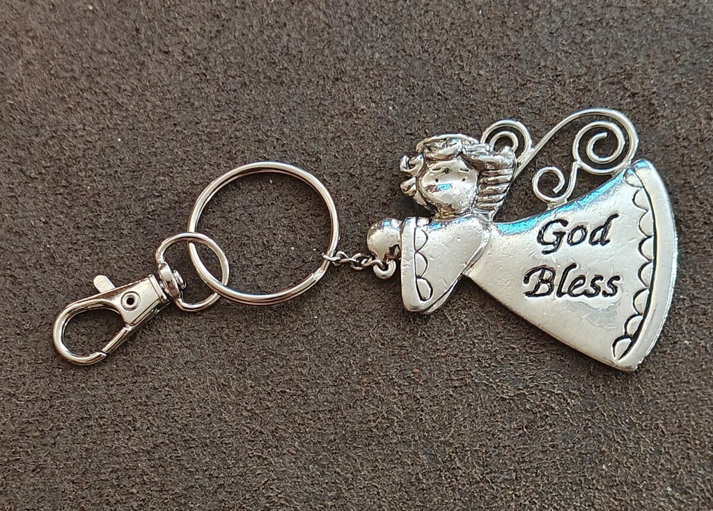 Ganz Silver Tone "God Bless" Angel Charm Keychain