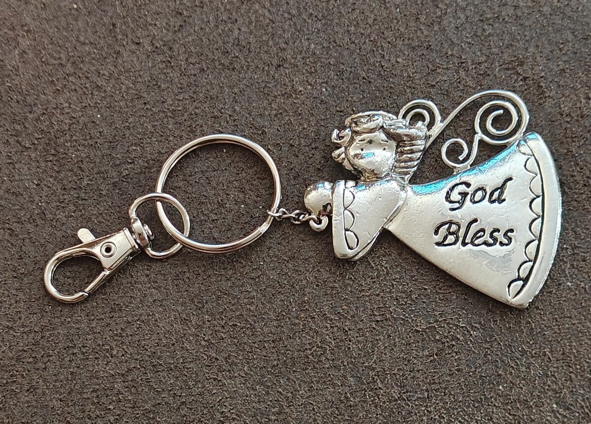 Ganz Silver Tone "God Bless" Angel Charm Keychain