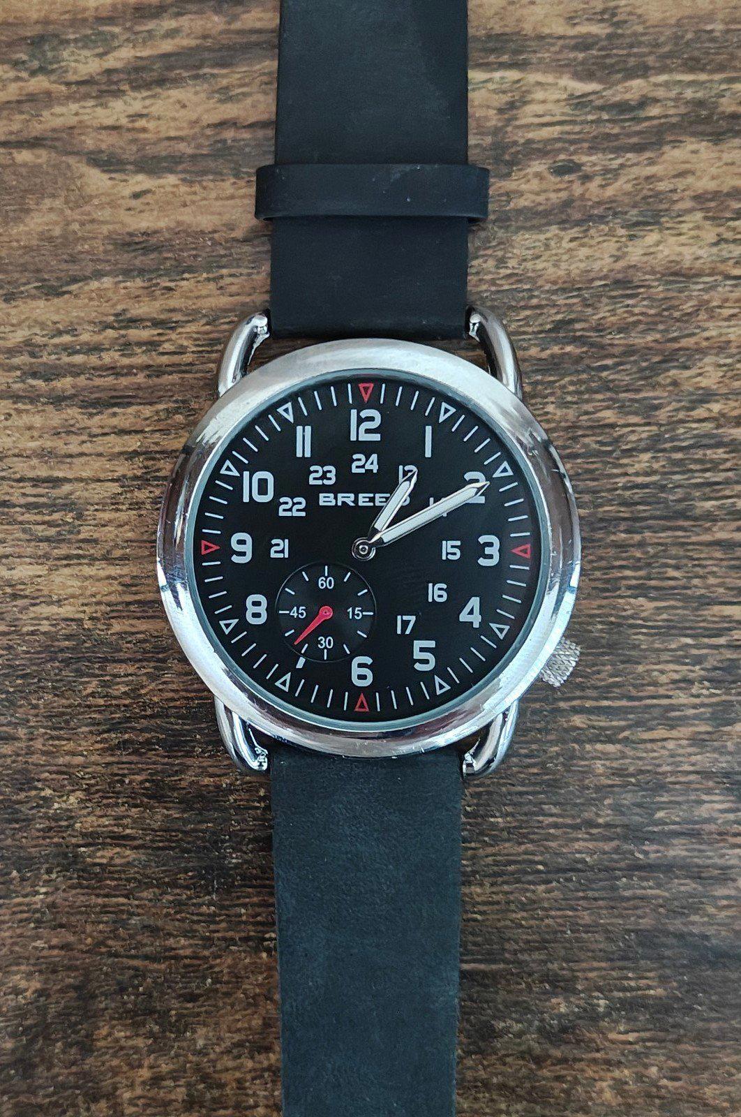 Cool Breed Regulator Leather-Band Black Dial Mens Watch With Second Sub-Dial