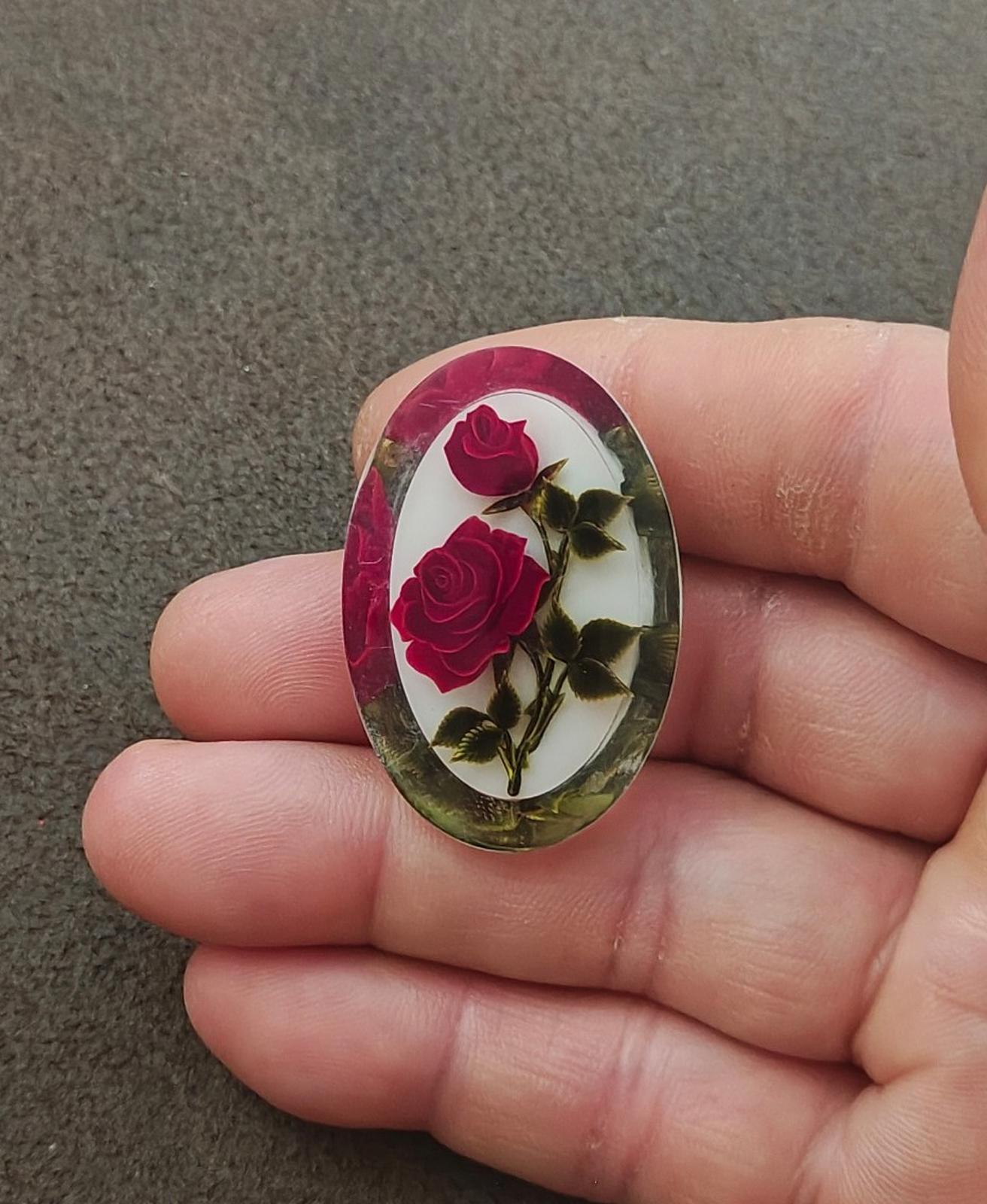 1940s/50s Reversed Carved Lucite Red Rose Brooch