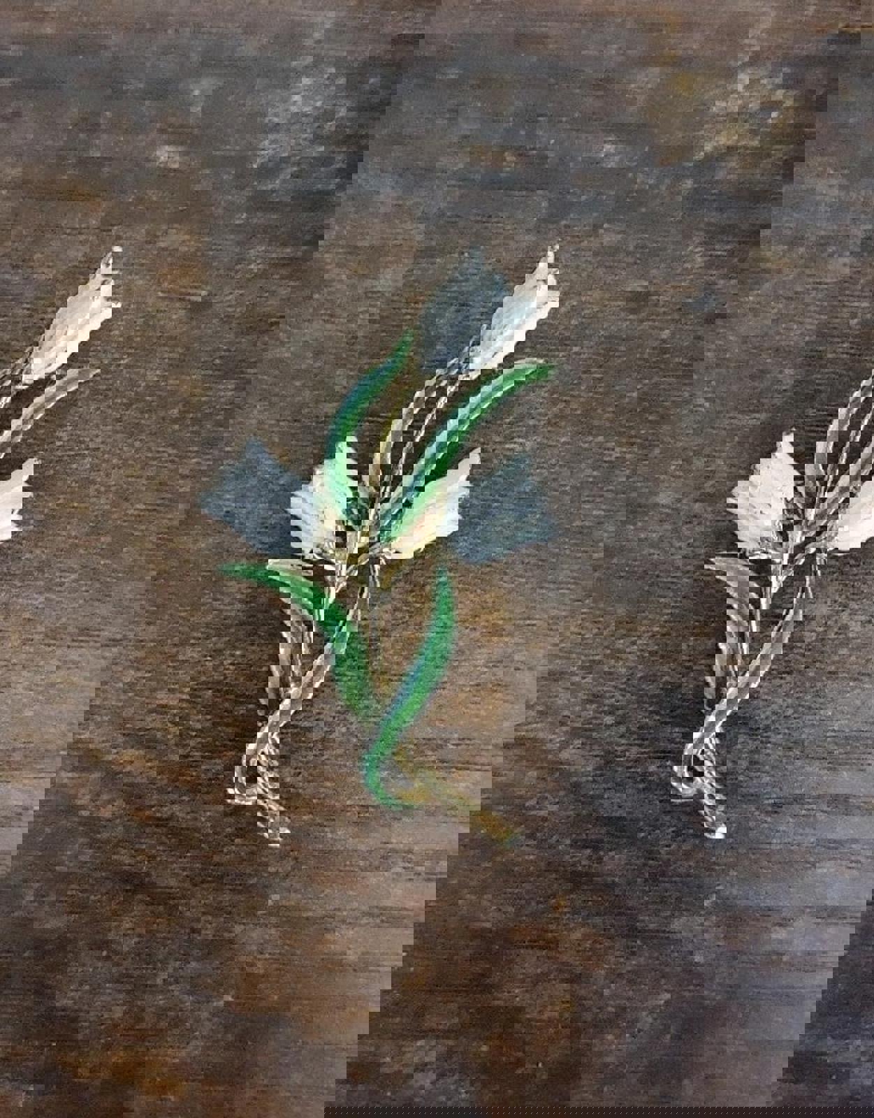 1950's White Three Tulips Enamel Brooch Signed Gerry's