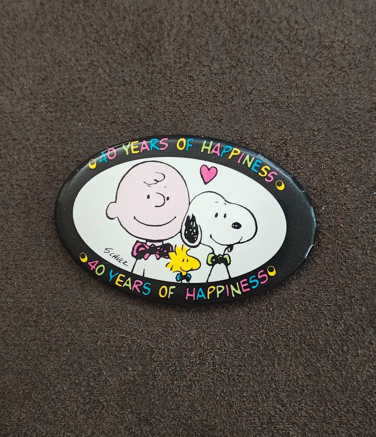 1990 Peanuts 40th Anniversary Charlie Brown Snoopy Button Pin
