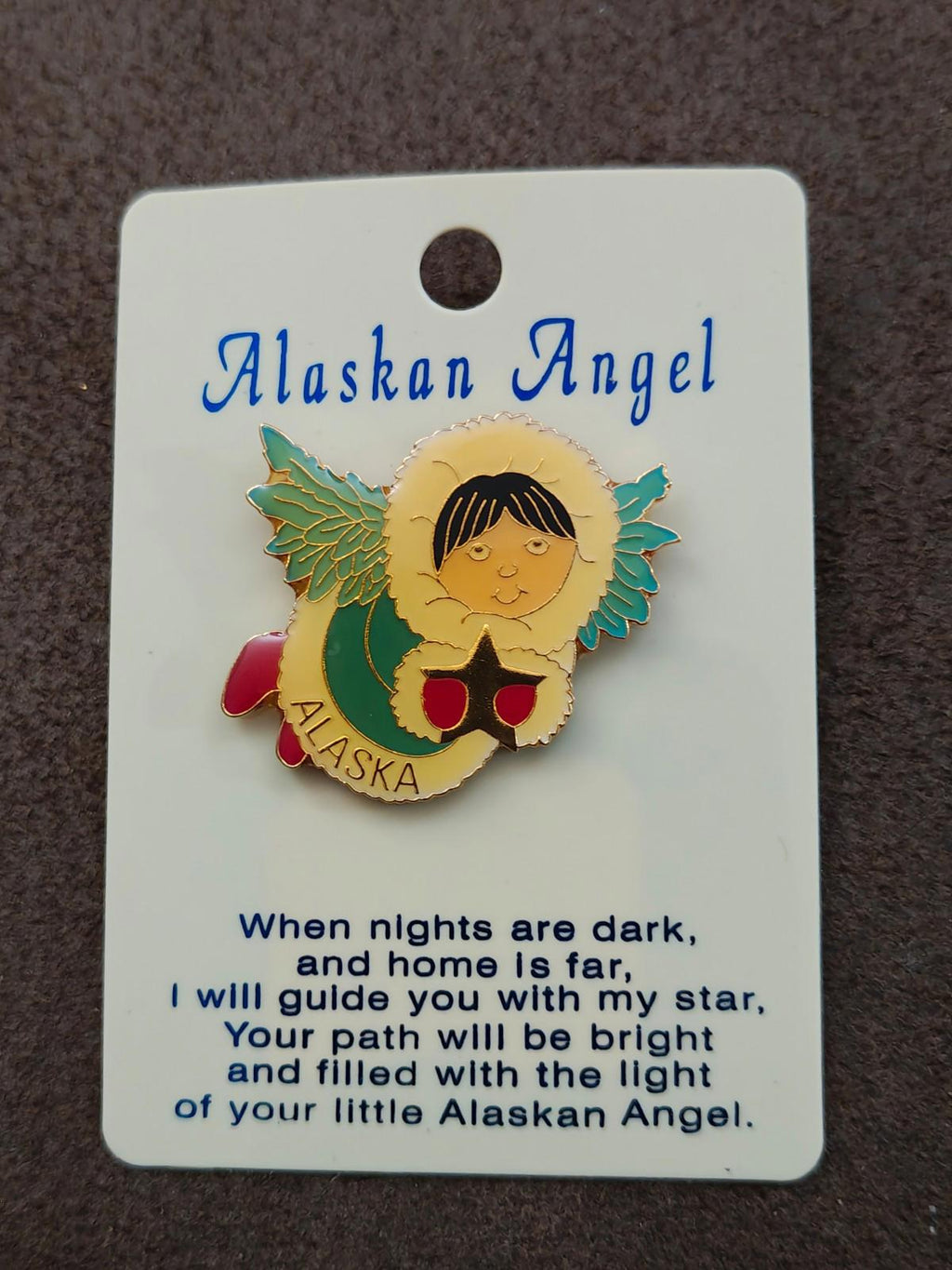 1980s Alaskan Angel Gold Tone Enamel Pin
