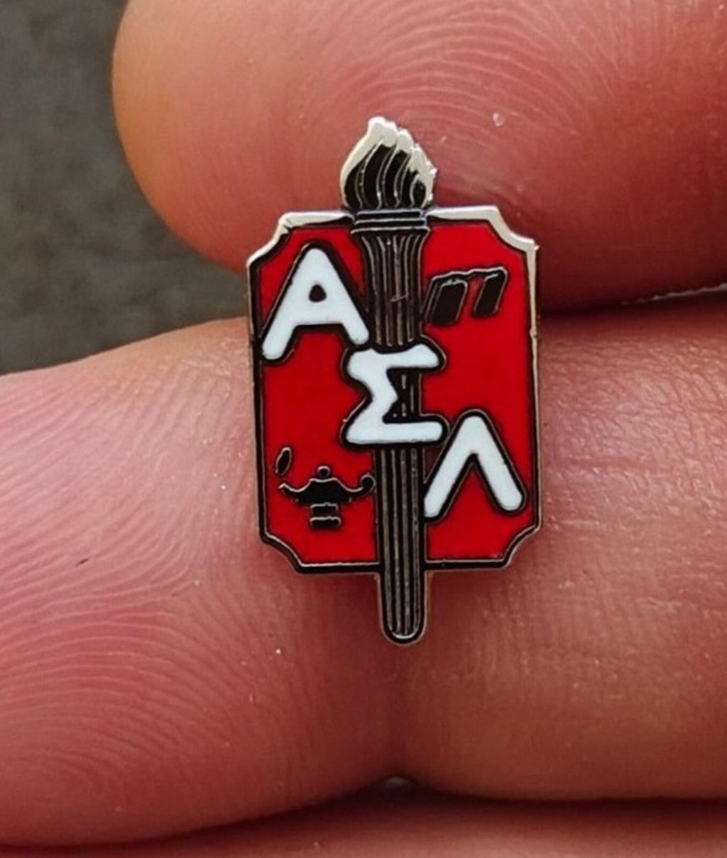 1970s/80s Alpha Sigma Lambda Honor Society (ΑΣΛ) Silver Tone Enamel Pin New