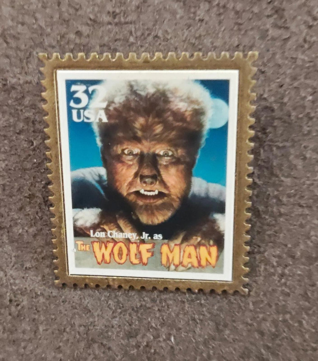 1997 USPS Classic Monster Stamp Gold Tone Wolfman Lon Chaney Jr. Pin