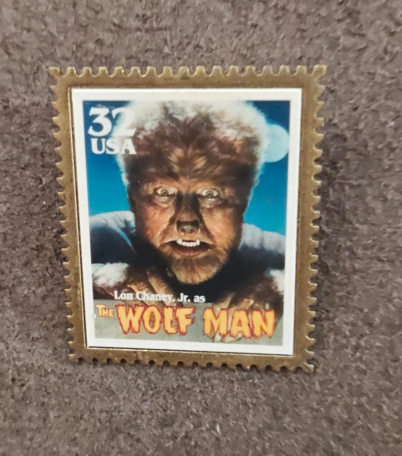 1997 USPS Classic Monster Stamp Gold Tone Wolfman Lon Chaney Jr. Pin