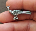 Road runner bird brooch in silver tone with blue-green enamel details