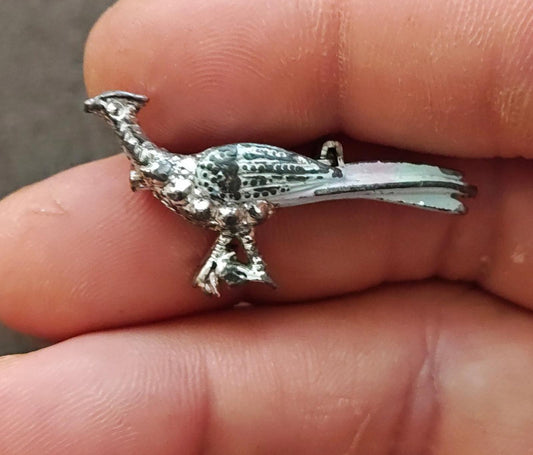 1960s Silver Tone Road Runner Enamel Brooch