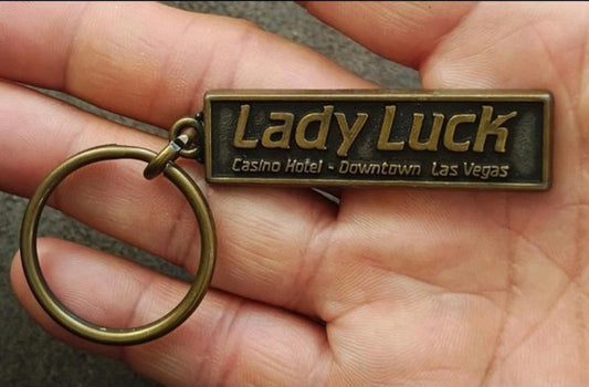 1980s Vintage Lady Luck Casino Hotel Downtown Las Vegas Brass Keychain