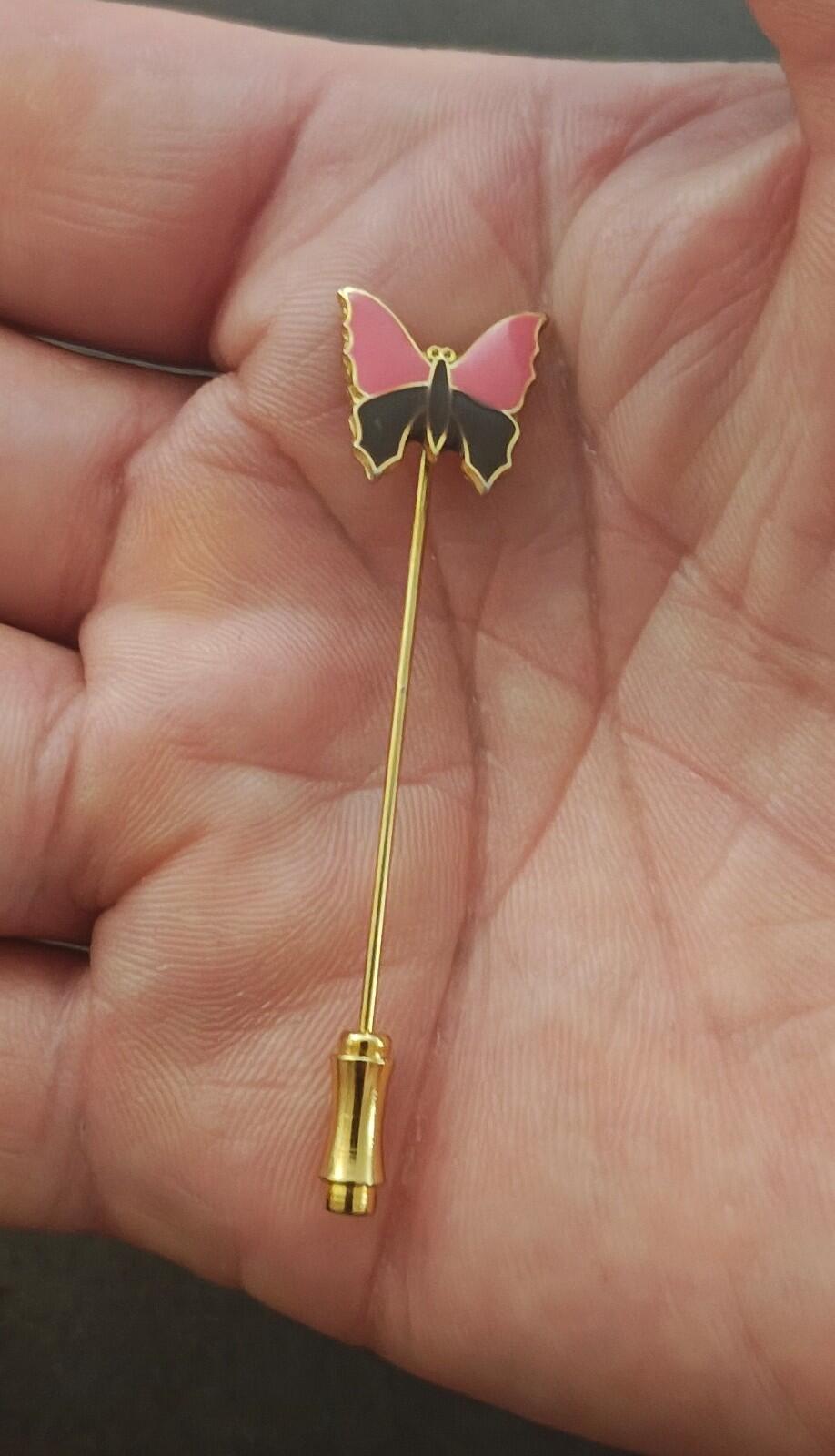 1980s Gold Tone Enamel Butterfly Stick Pin