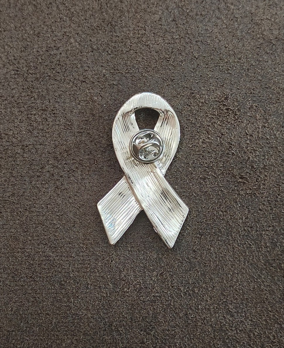Pink Ribbon Breast Cancer Awareness Silver Tone Enamel Pin.