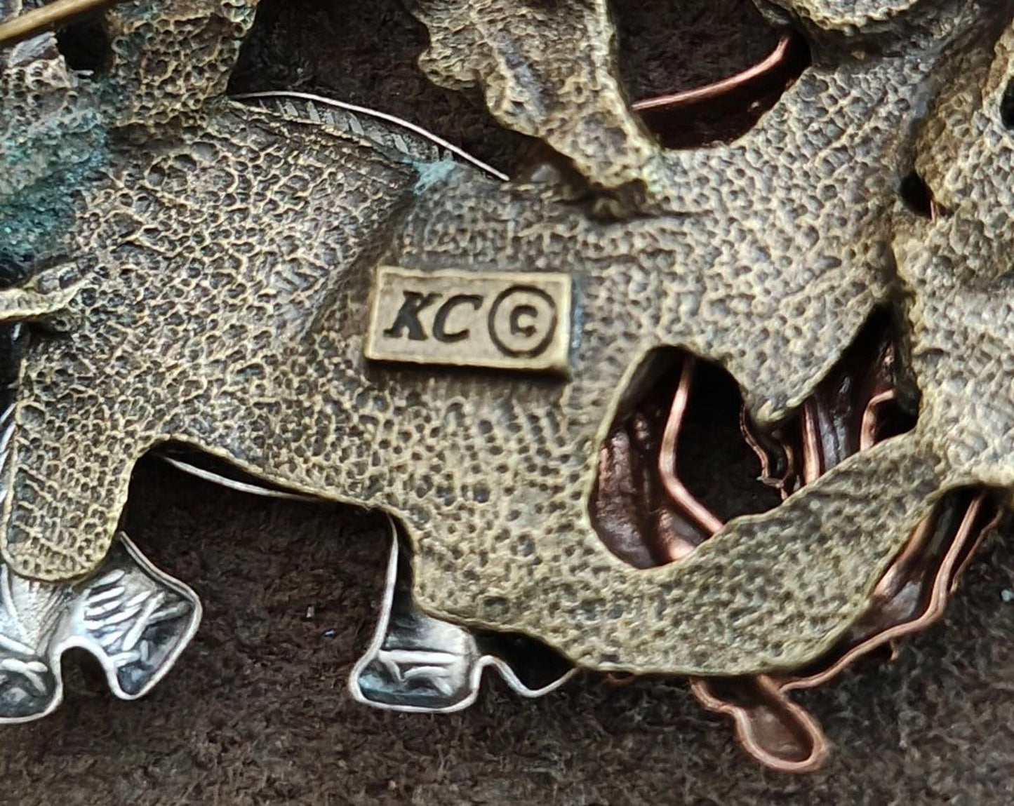 1980s Signed Kenneth Cole Safari Mixed Metal Brooch