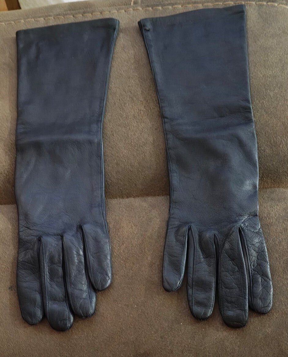 1950s/60’s Bamberger’s New Jersey Dark Navy Blue Long Leather Gloves