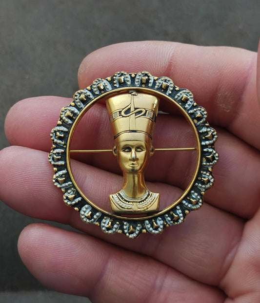 1970s Vintage Rare Egyptian Revival Queen Nefertiti Brooch Pin