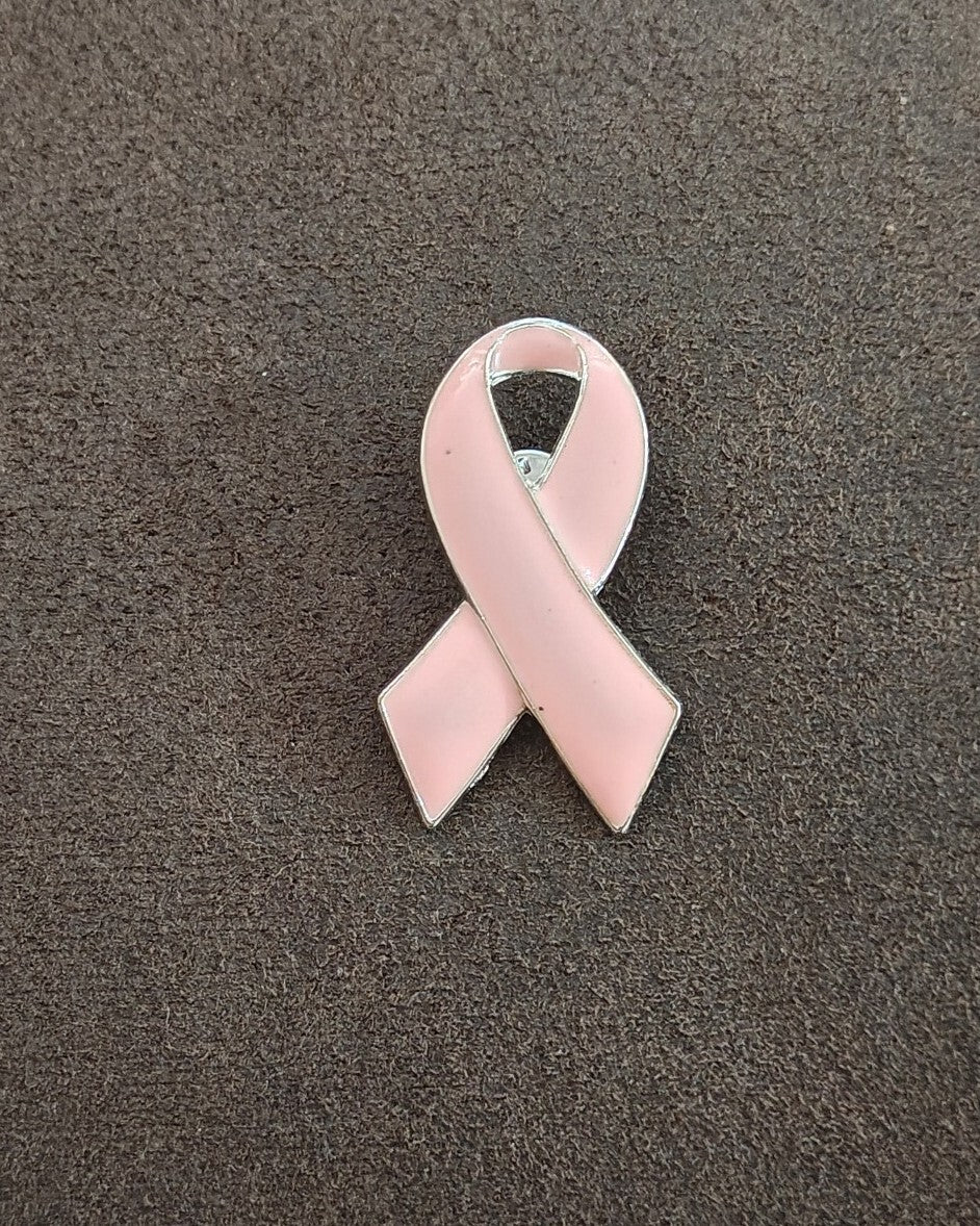 Pink Ribbon Breast Cancer Awareness Silver Tone Enamel Pin.