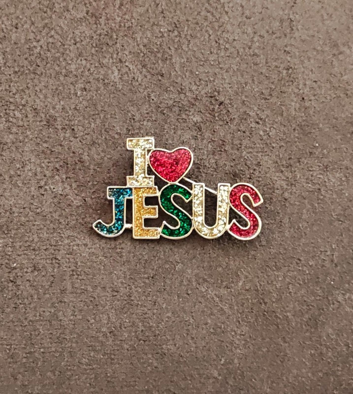1990s I Love Jesus Rainbow Colors Glitter  Enamel Brooch Pin