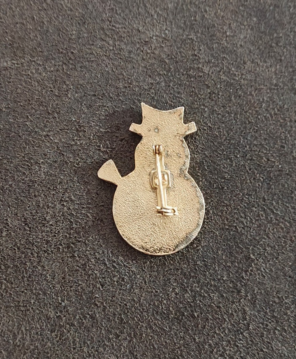 1980s Gold Tone Enamel Holiday Snowman Brooch