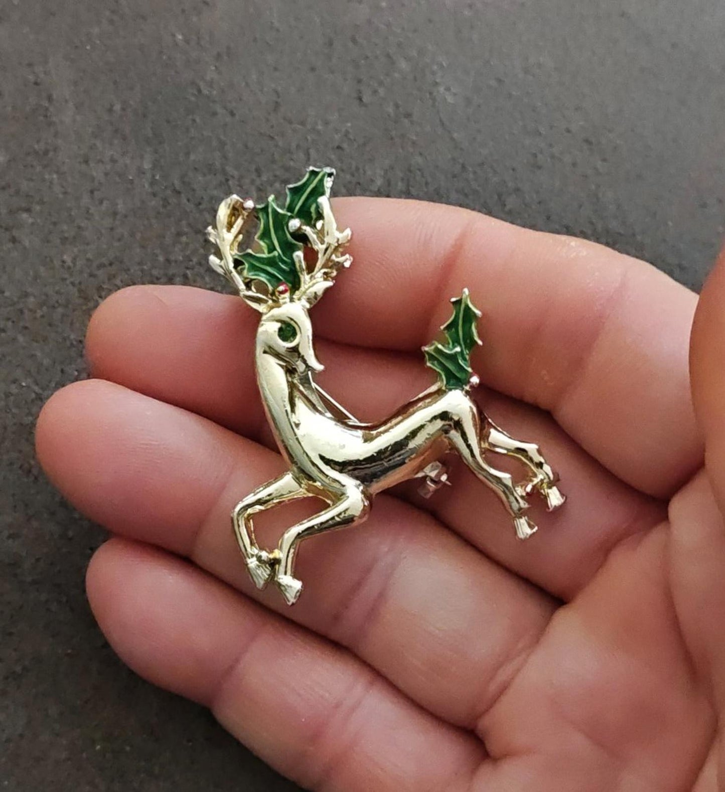 1960s Signed Gerry's Christmas Reindeer Gold Tone Enamel Brooch