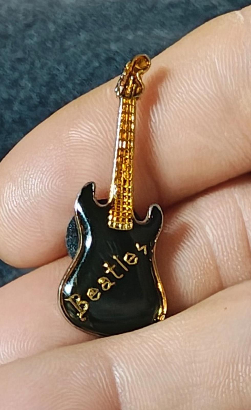 1980s Gold Tone The Beatles Black Enamel Guitar Pin