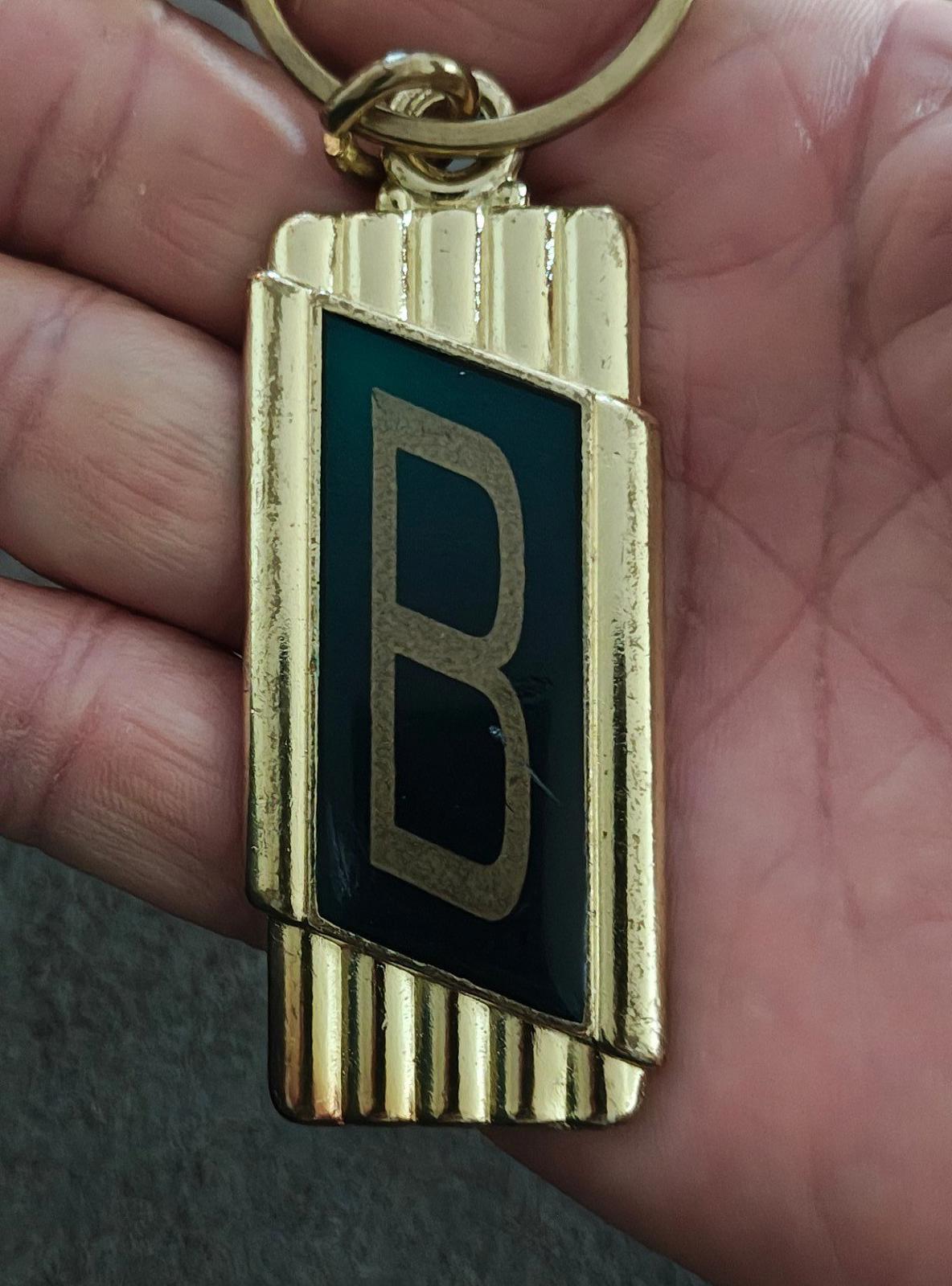 1970s Vintage Art Deco Style Crownmark Initial Letter "B" Gold Tone Keychain