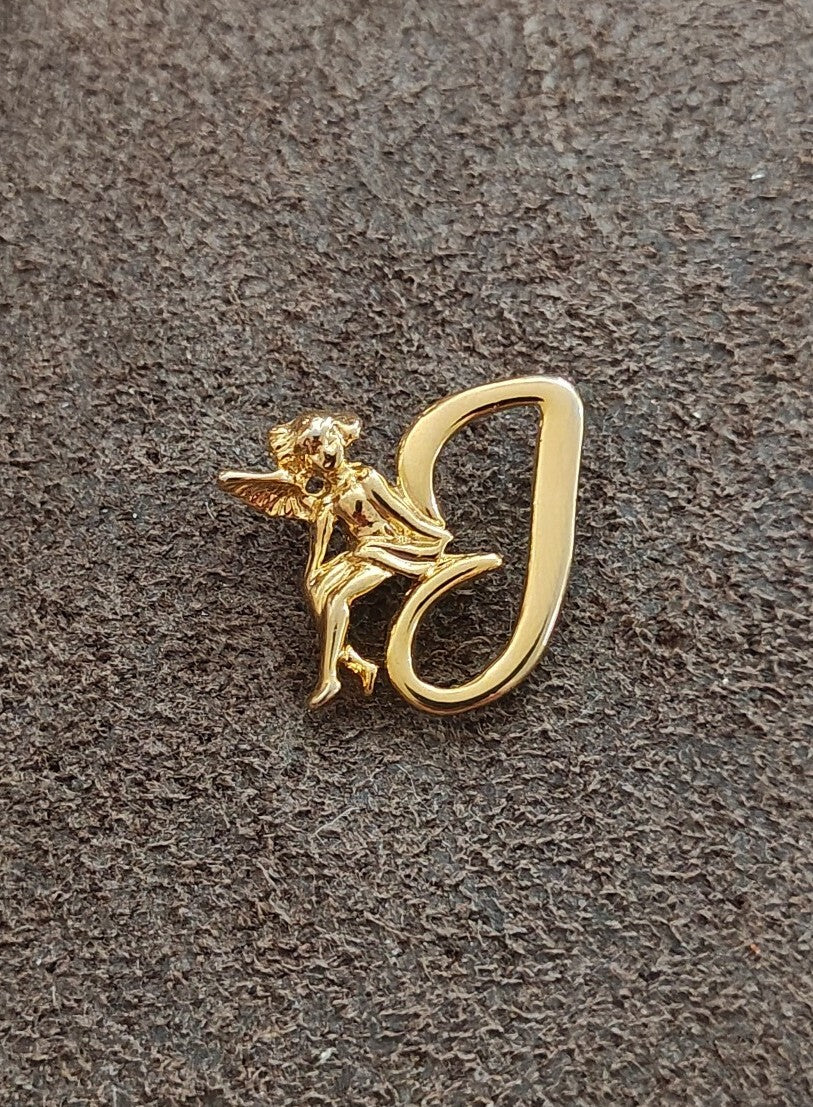 1980s Gold Tone Monogram Initial J & Guardian Angel Brooch Pin - photo 7