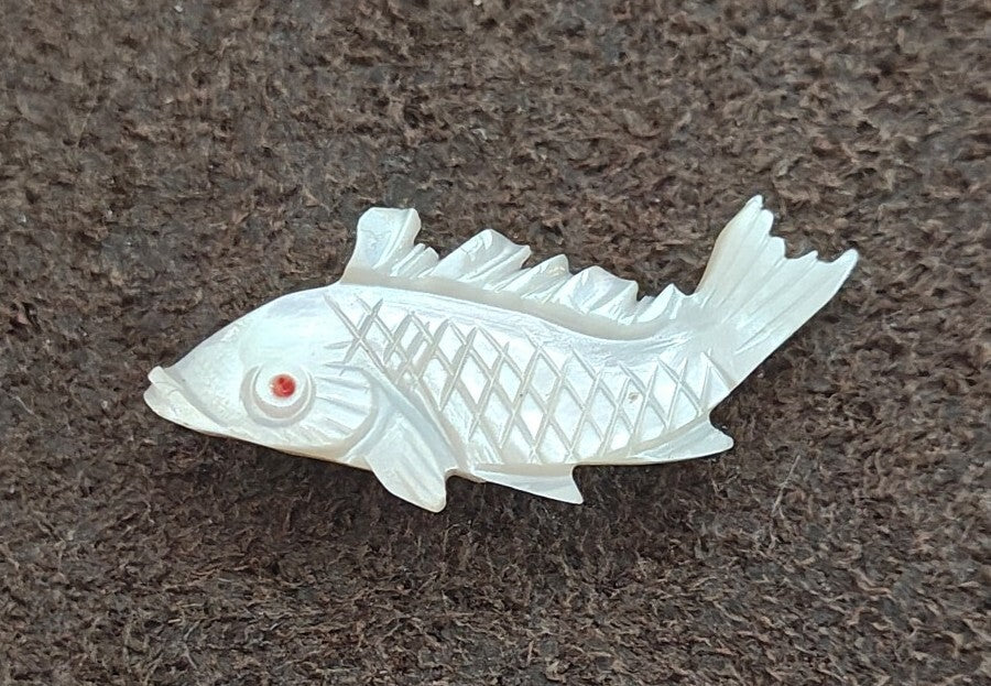 1960s Hand Carved Mother of Pearl Koi Fish Brooch Pin