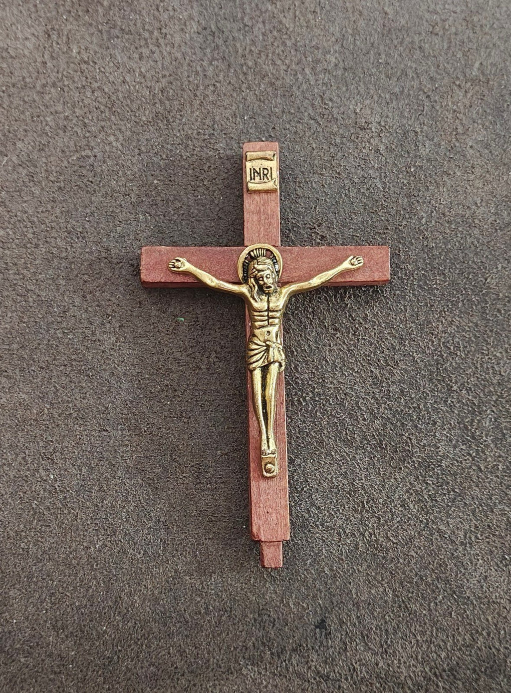 1970s Gold Tone Sacred Heart South Missions Wooden Altar Crucifix