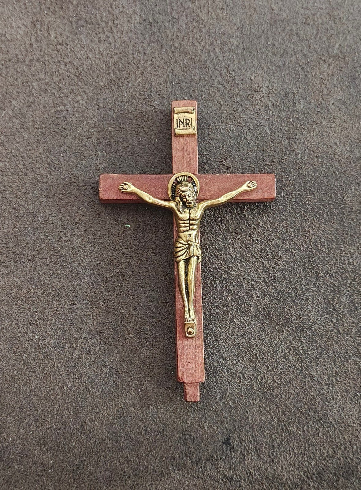 1970s Gold Tone Sacred Heart South Missions Wooden Altar Crucifix