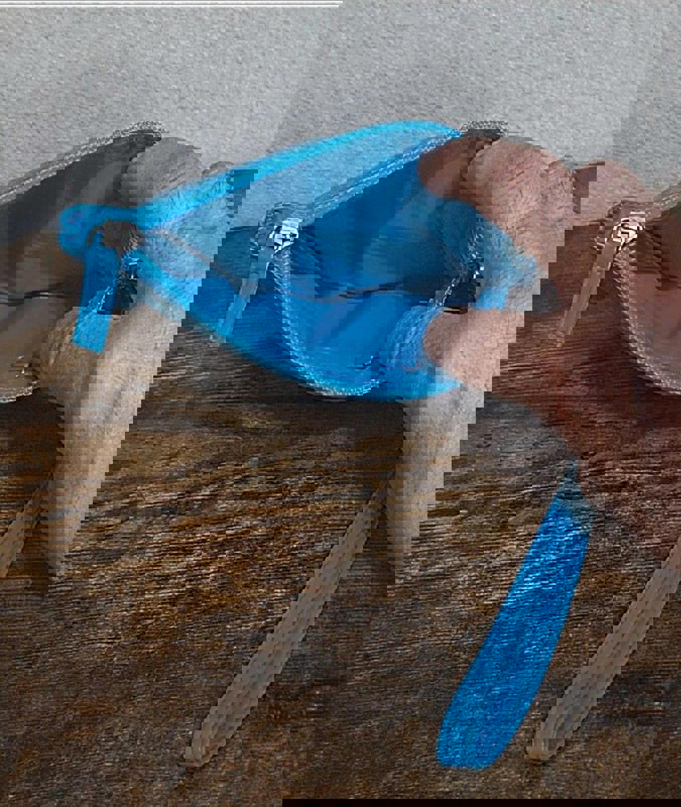 Beautiful Vintage Teal & Silver PVC Leather Clutch Purse With Handle.