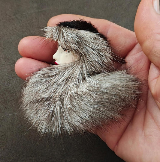 1980's Han Shin Fur Co Ltd Porcelain & Real Fur Brooch