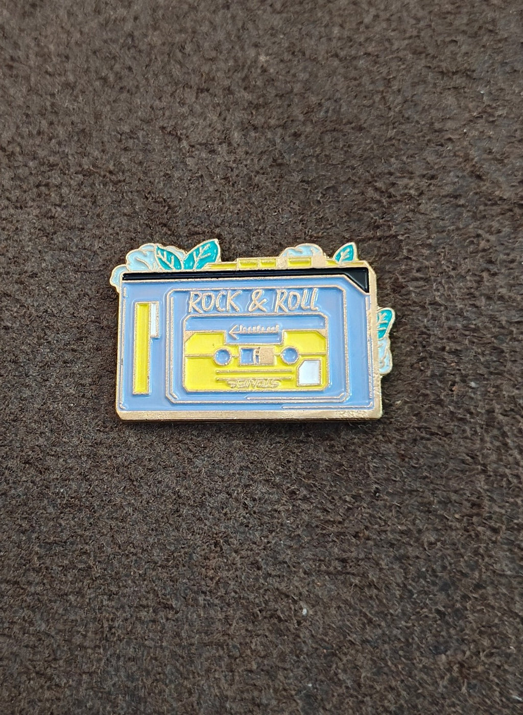 Retro Rock & Roll" Cassette Tape Gold Tone Enamel Pin