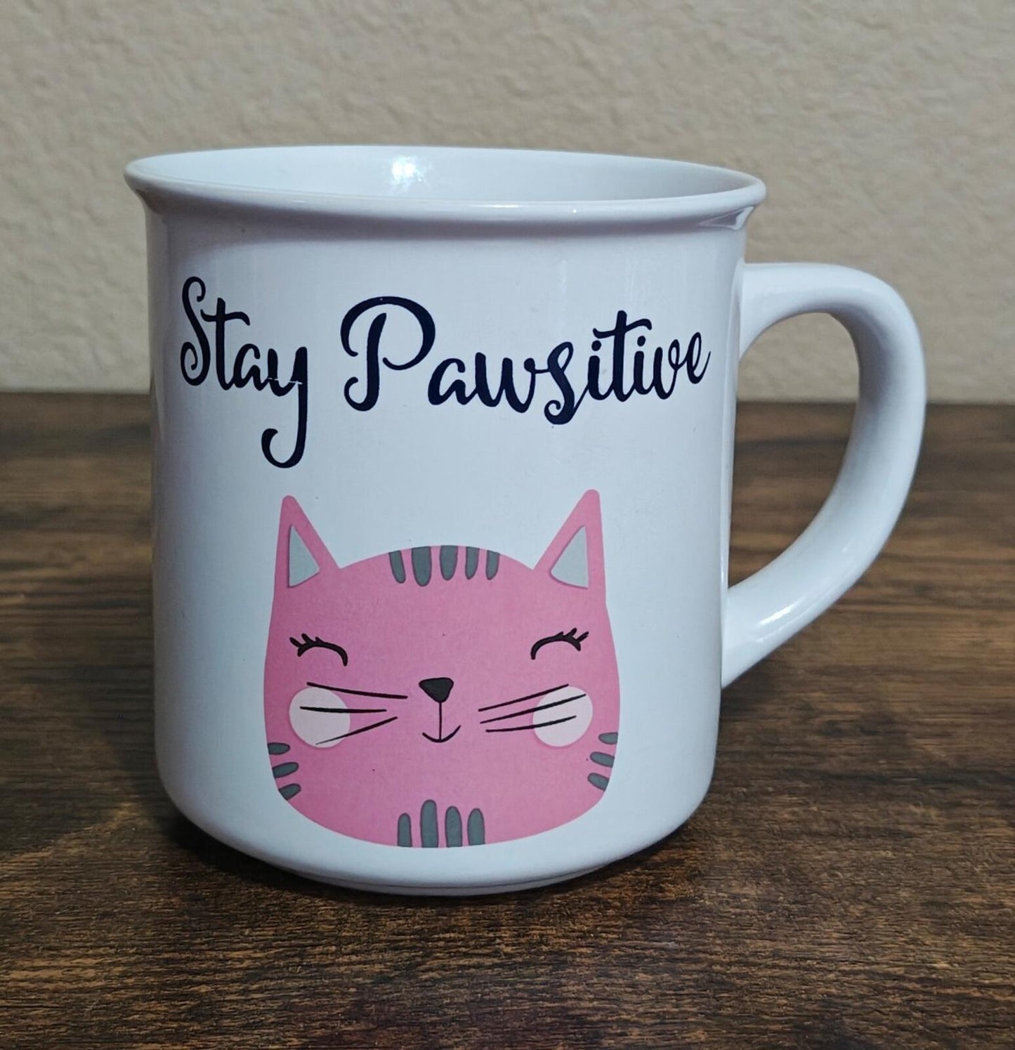 Stay Pawsitive Ceramic white & Pink Cat Mug