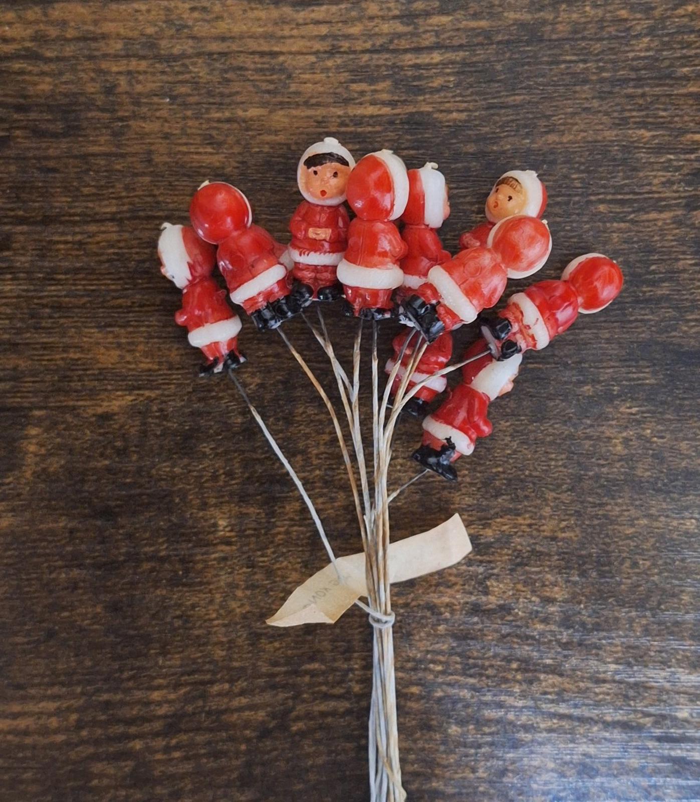 1950s/60s Set Of 12 Hand Painted Hard Plastic Mini Eskimos on a Wire