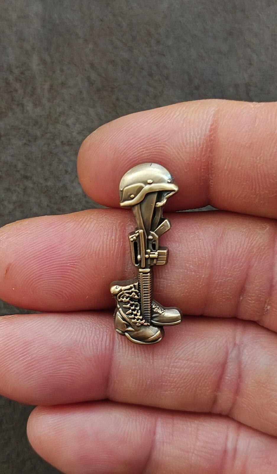 Vintage Fallen Soldier Battlefield Cross Gold Tone Pin